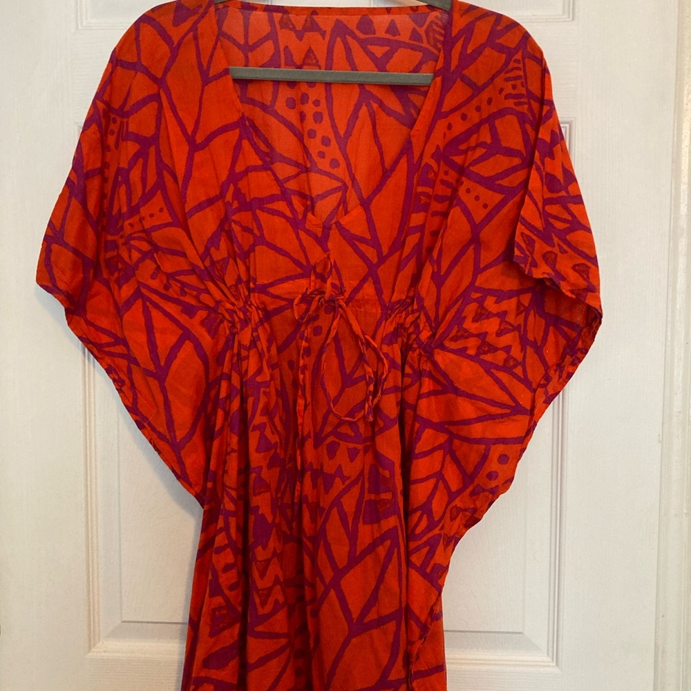 Vibrant gauzy cotton tunic/coverup